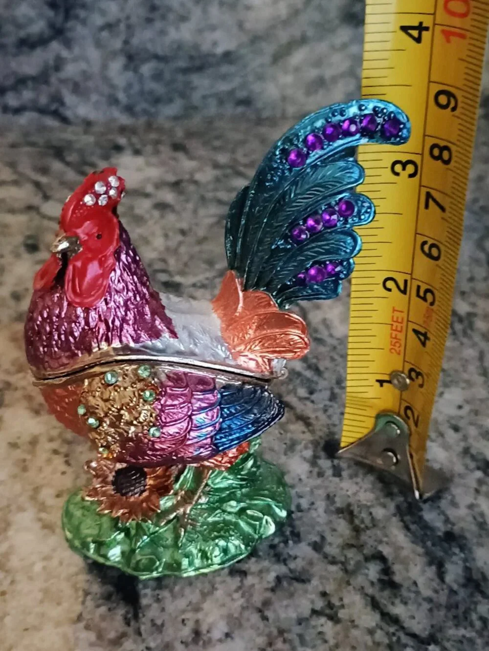 Rooster Jeweled Enameled Trinket Box